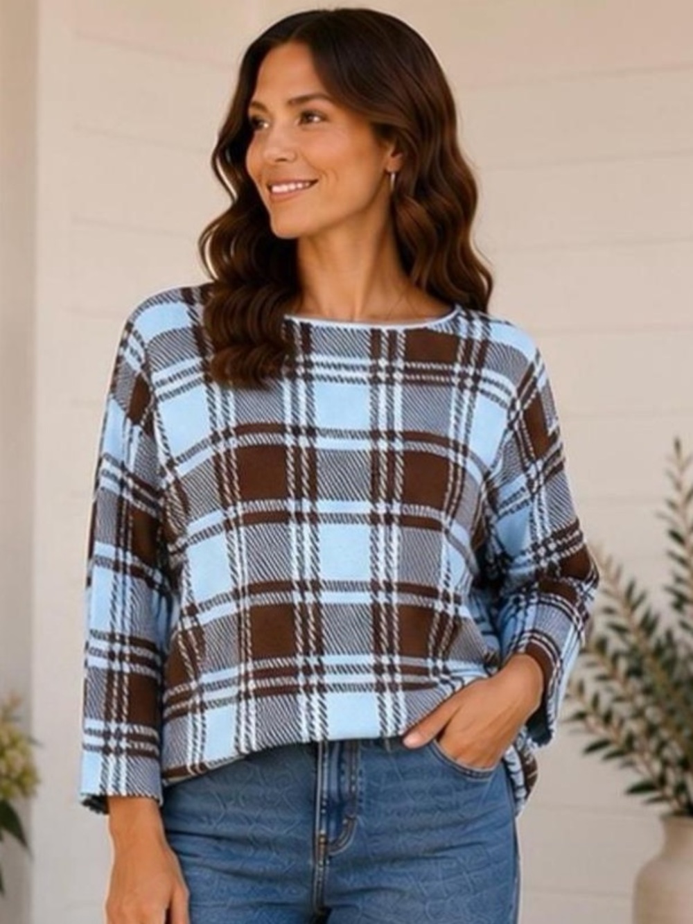Adrienne Vittadini Cozy Plaid Sweater
